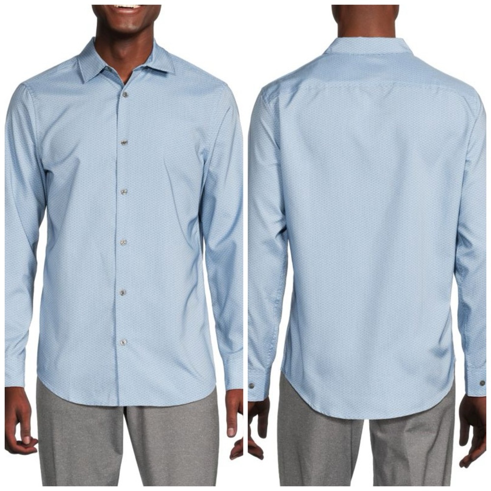 Perry Ellis Slim Fit Stretch Printed Spring Lake Button Up Down Dress Shirt 2XL